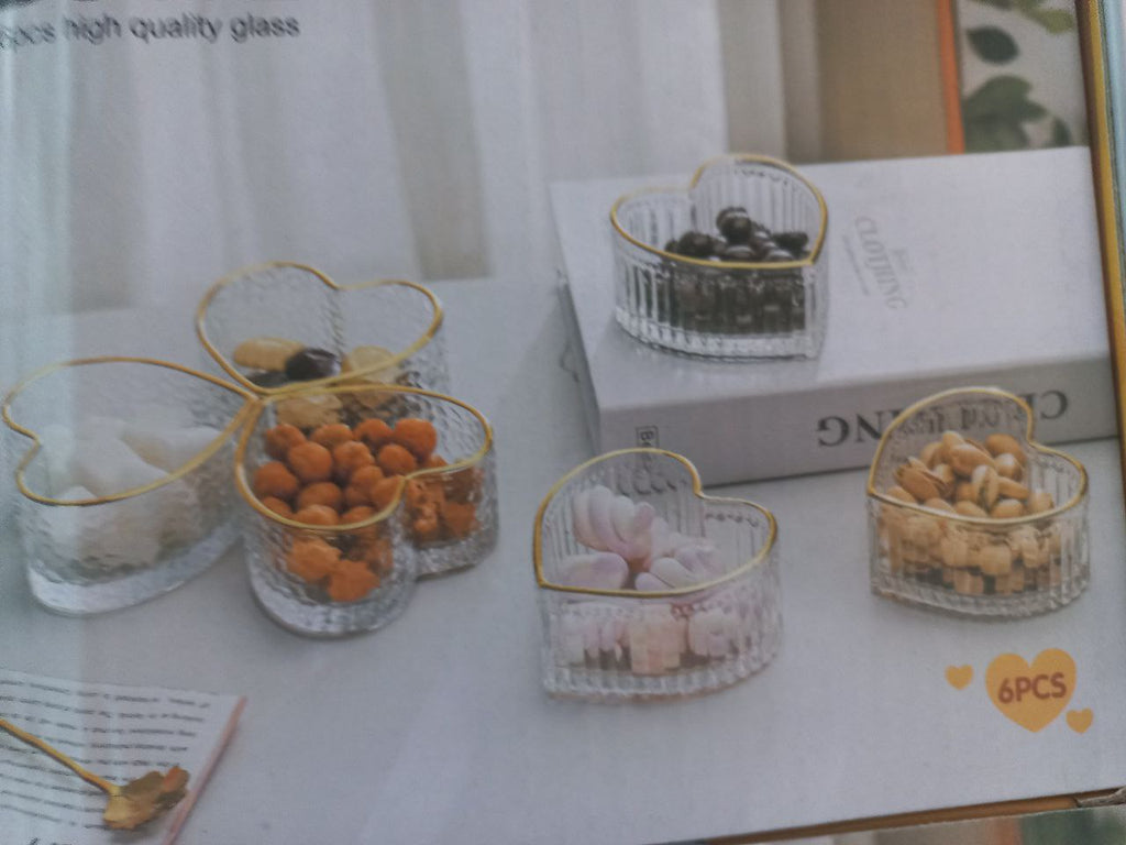 طقم خشاف قلب مضلع إطار جولد 12  |  Gold Rim Heart Dessert Set