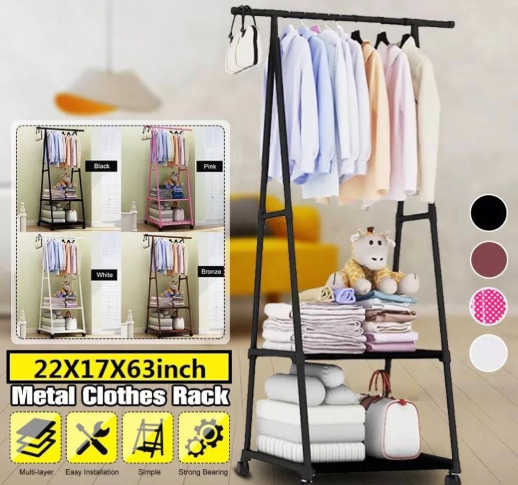 👔Premium Metal Coat Rack
with Wheels & Storage
Shelves