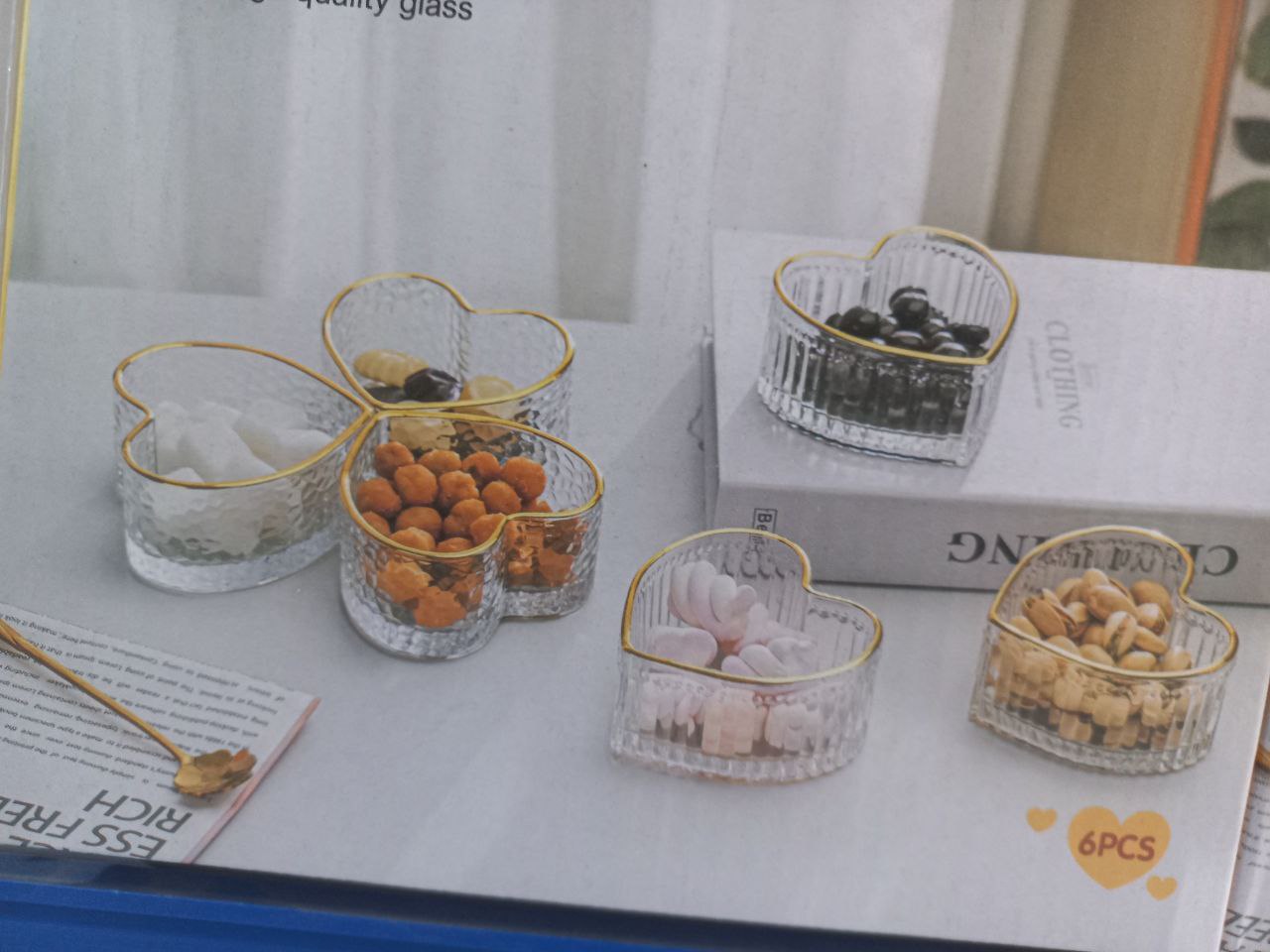 طقم خشاف قلب مضلع إطار جولد 12  |  Gold Rim Heart Dessert Set