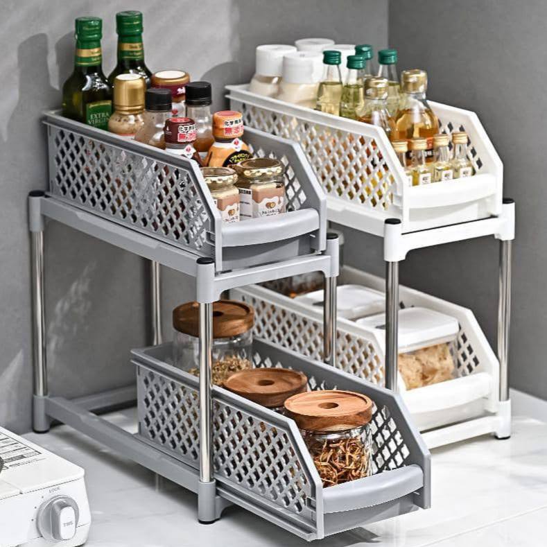 منظم تحت الحوض بأرفف متحركة | Under Sink Storage Organizer