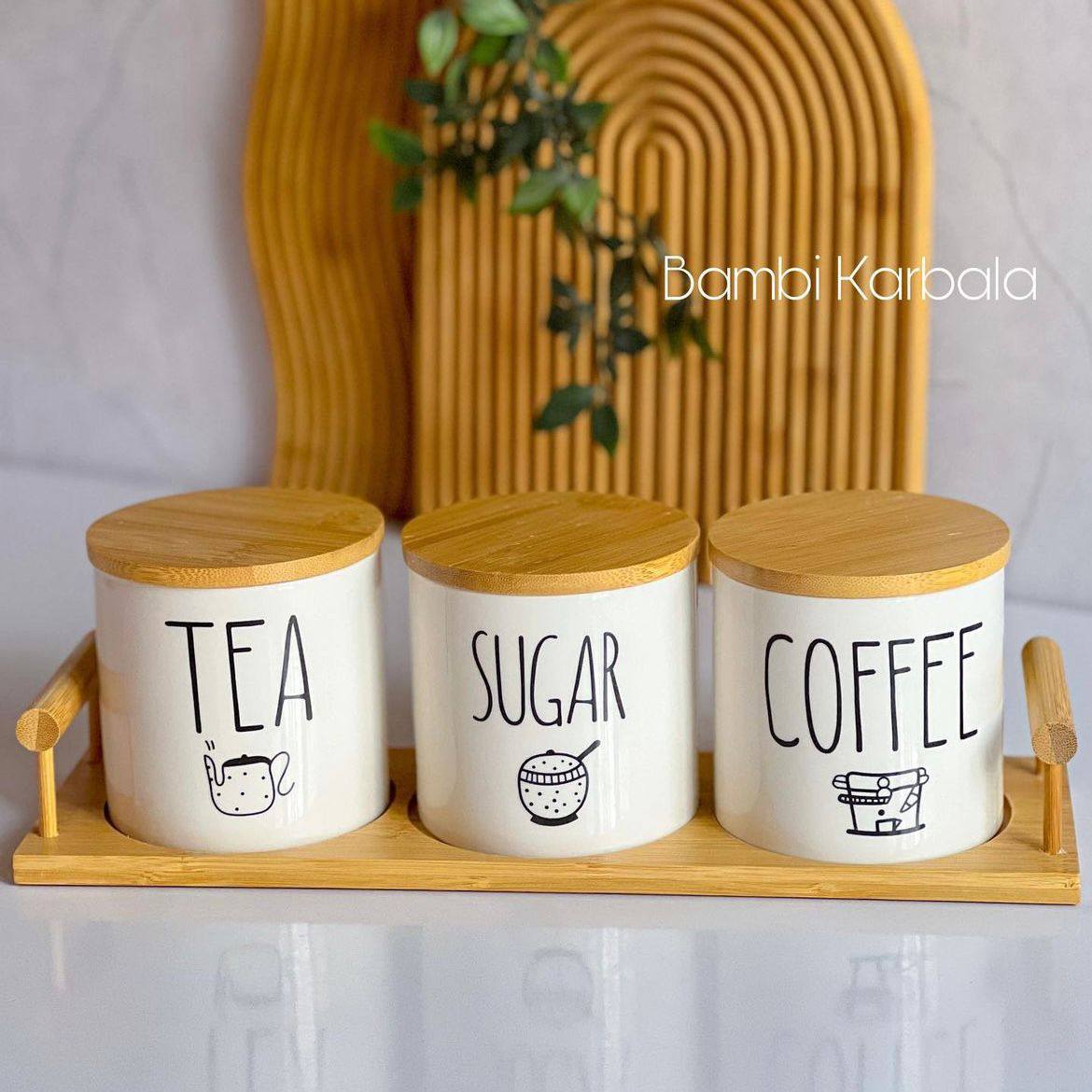 ☕ طقم برطمان بورسلين بغطاء خشب بامبو | Porcelain Jar Set with Bamboo Lid
