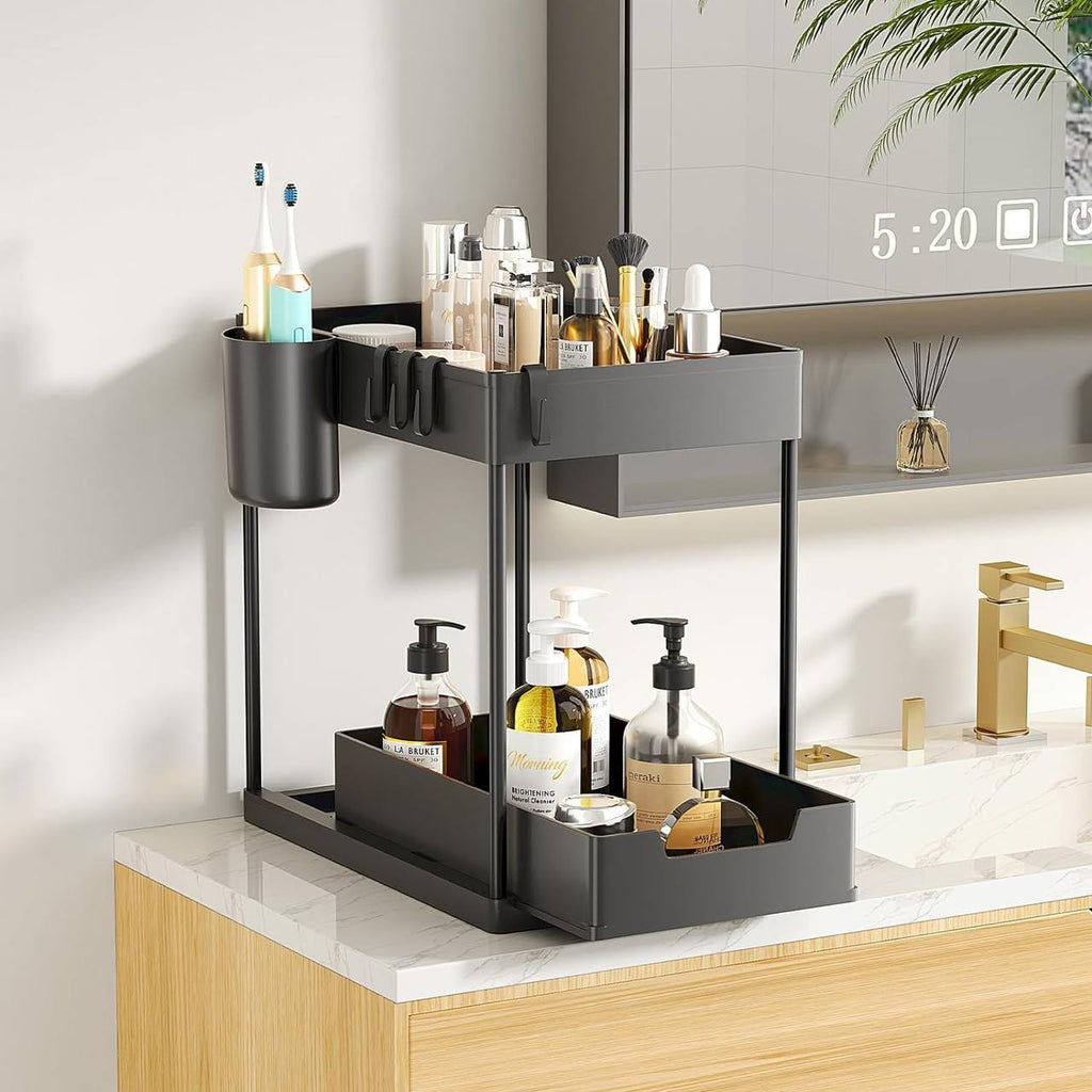 منظم تحت الحوض بأرفف متحركة | Under Sink Storage Organizer