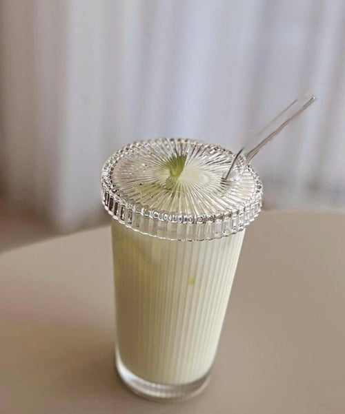 Crystal iced coffee glass cup with glass straw