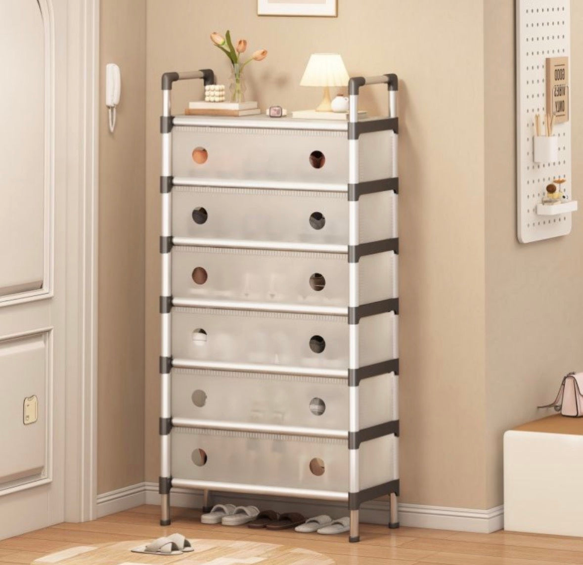 Metal Shoe Storage Cabinet – Tier Space-Saving Shoe Organizer with Ventilated Doors