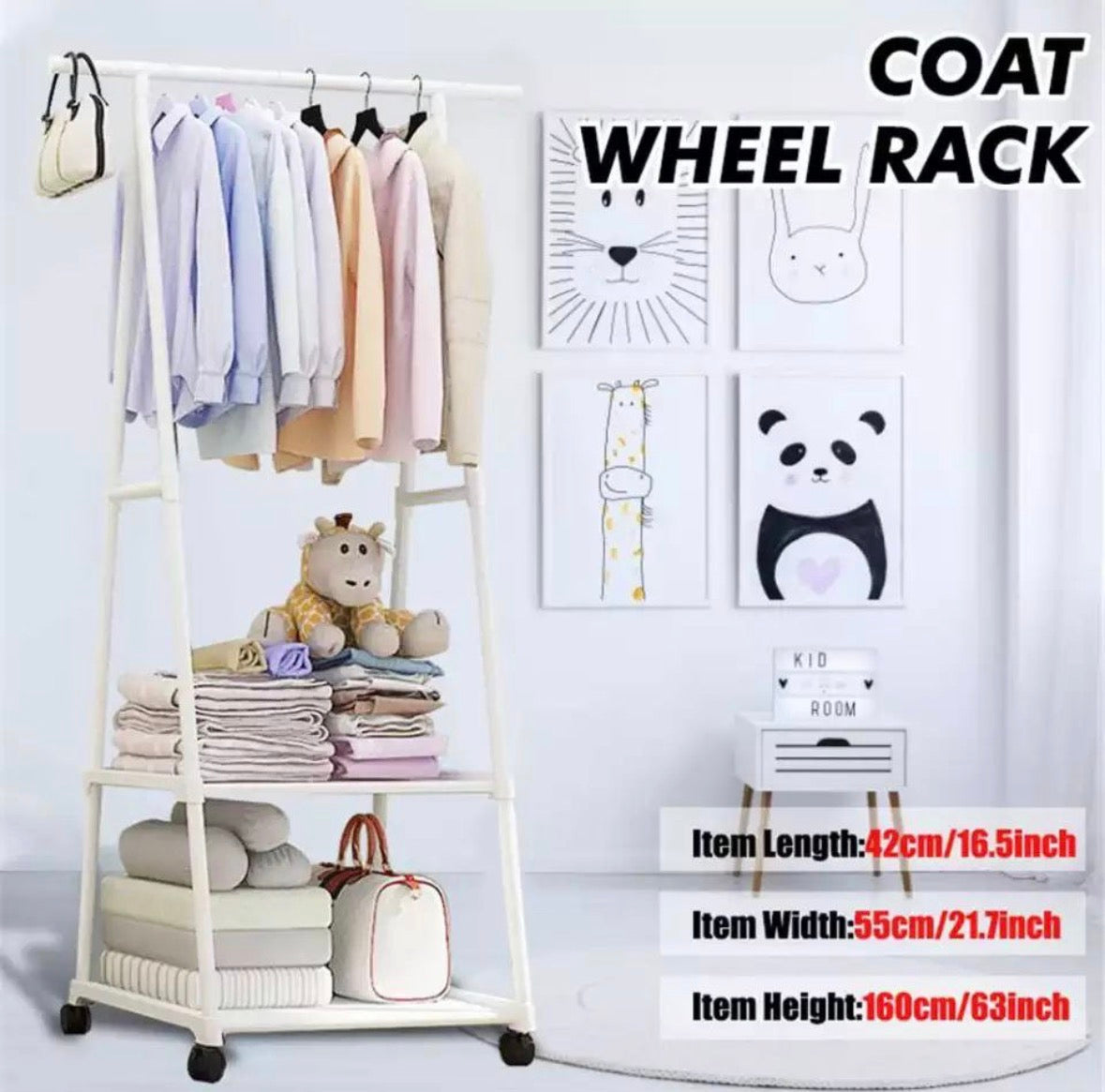 👔Premium Metal Coat Rack
with Wheels & Storage
Shelves