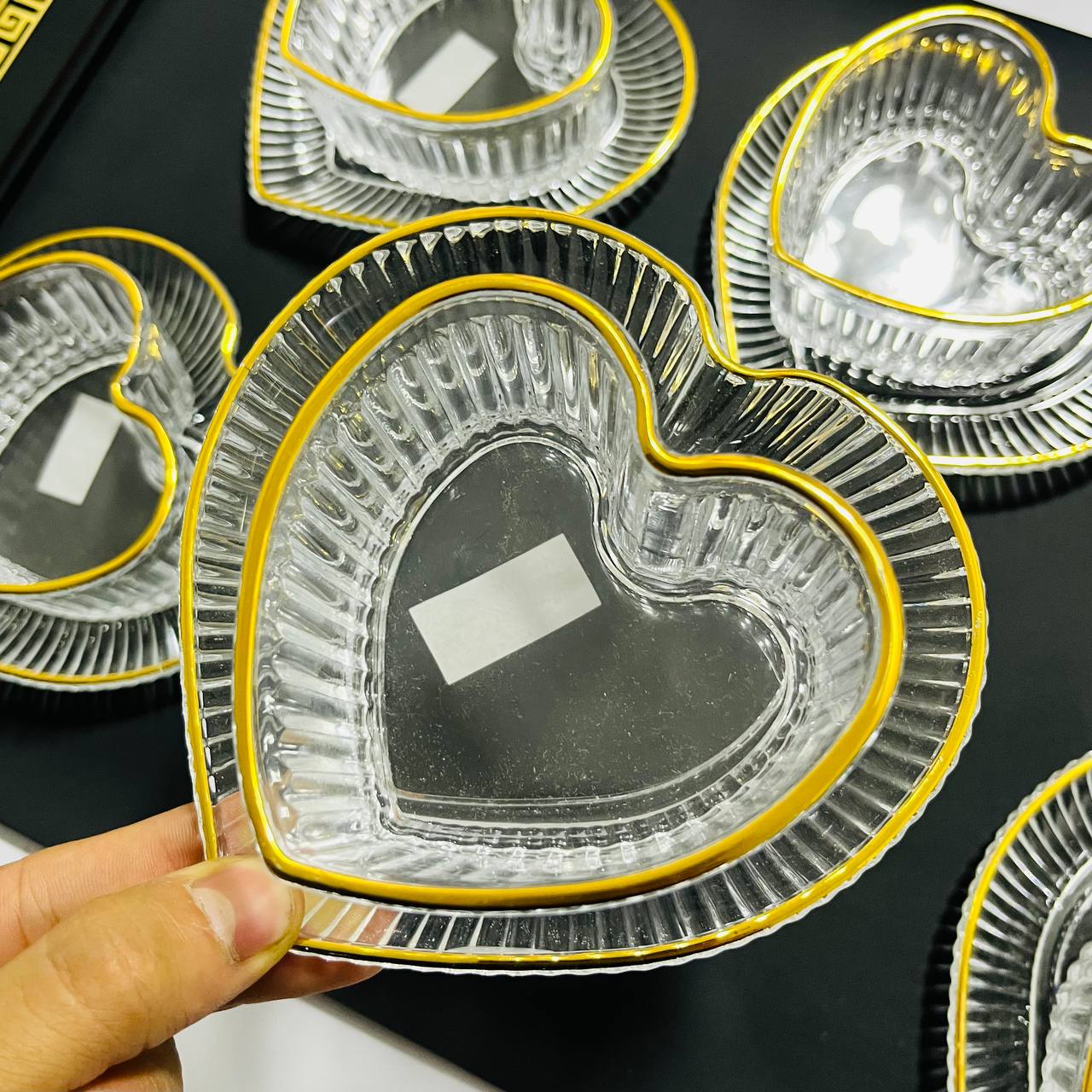 طقم خشاف قلب مضلع إطار جولد | Gold Rim Heart Serving Set 12 piece