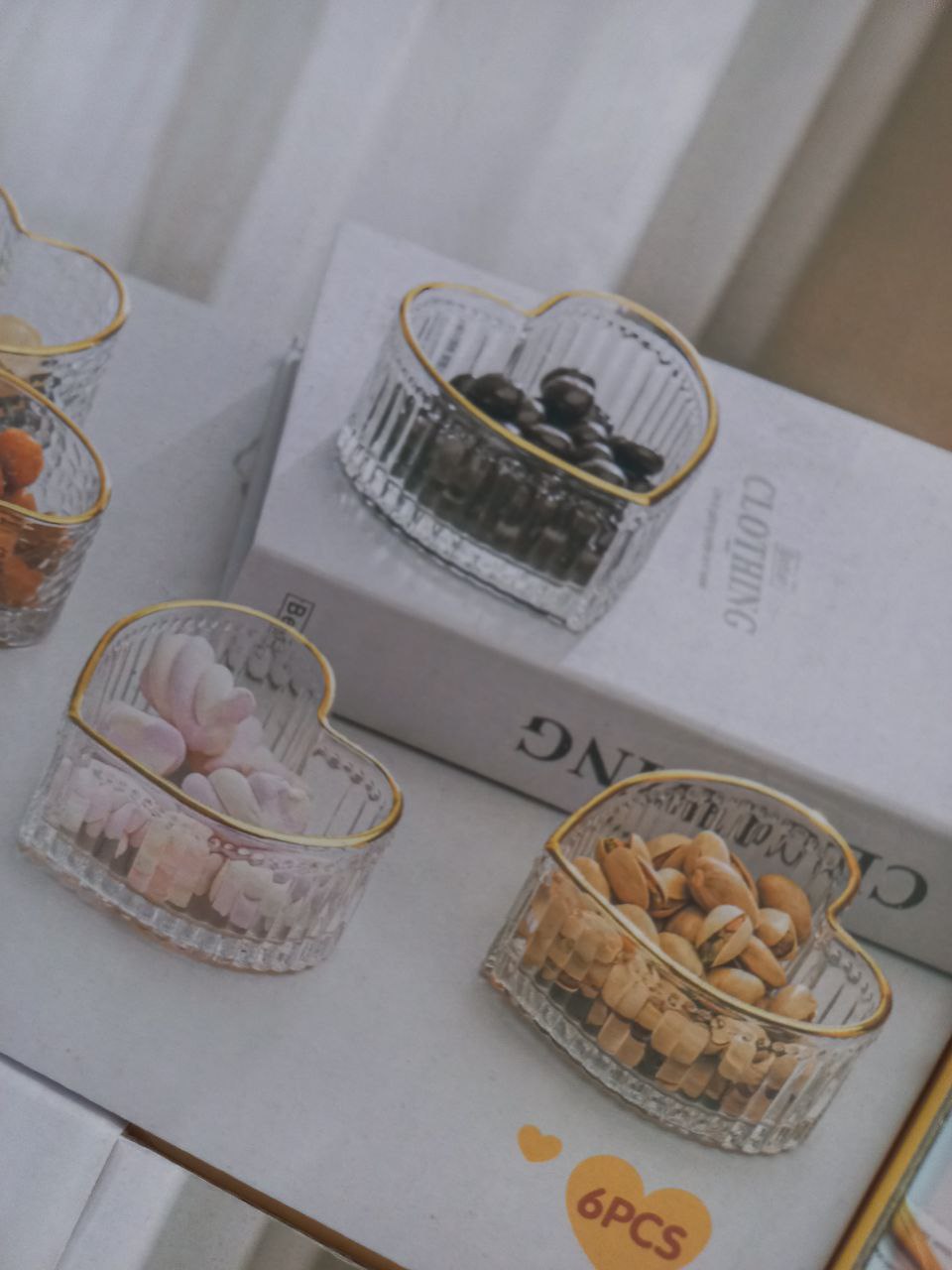 طقم خشاف قلب مضلع إطار جولد 12  |  Gold Rim Heart Dessert Set