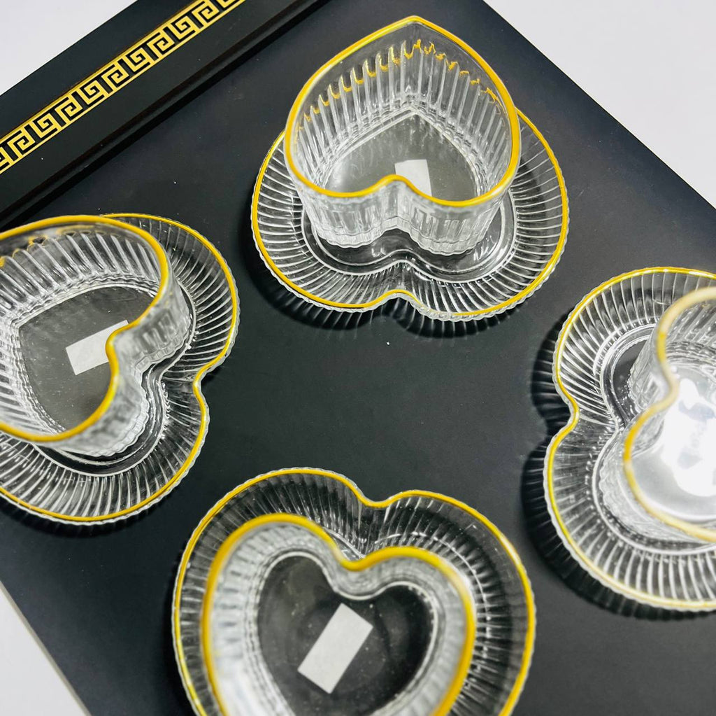 طقم خشاف قلب مضلع إطار جولد | Gold Rim Heart Serving Set 12 piece