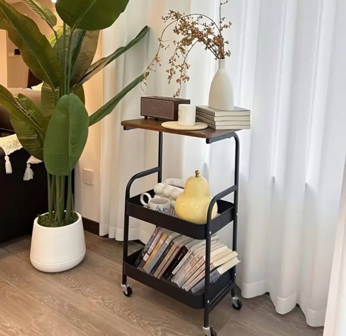 Modern Metal Rolling Side Table – IKEA Quality Style Multi-Purpose Table with Wheels