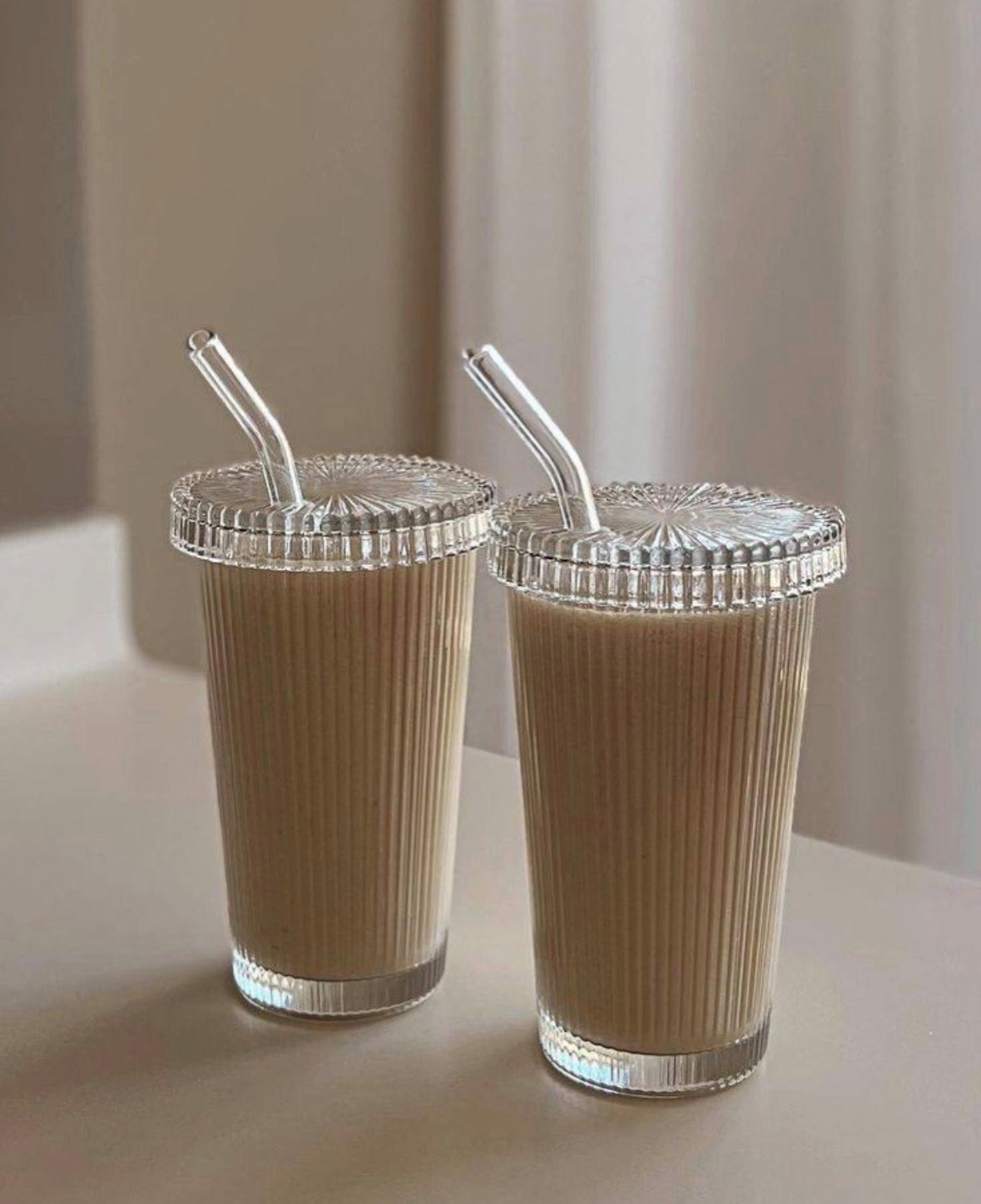 Crystal iced coffee glass cup with glass straw