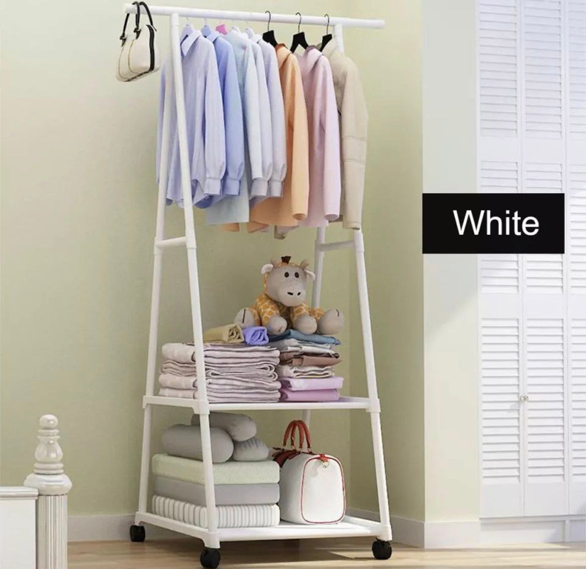👔Premium Metal Coat Rack
with Wheels & Storage
Shelves