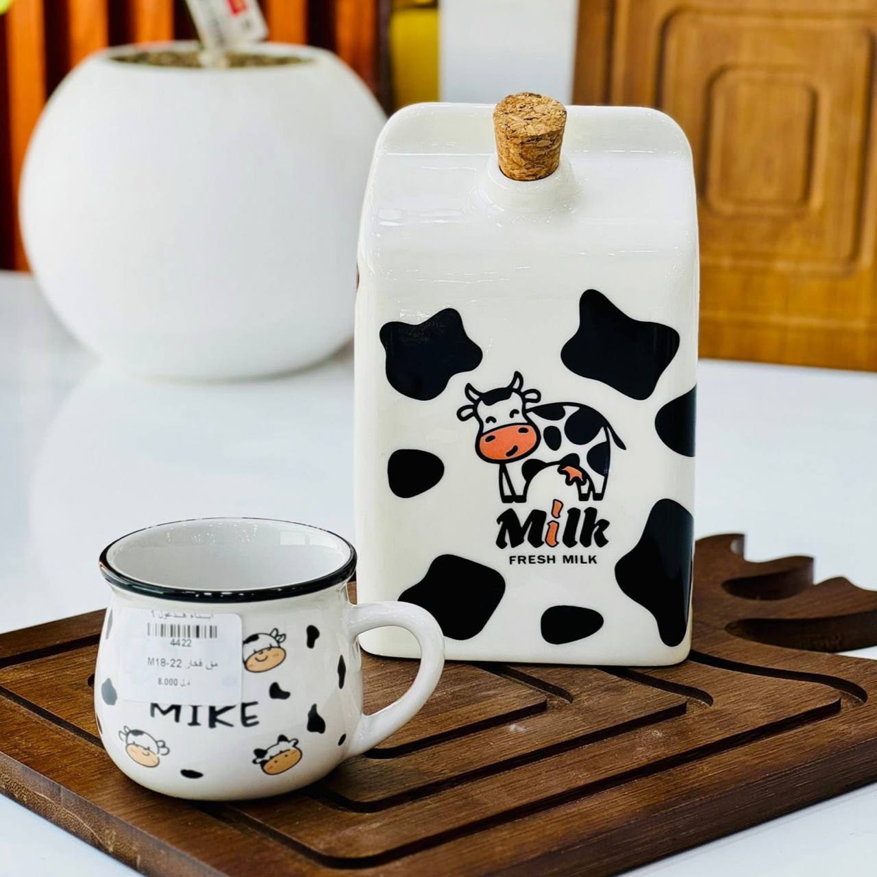 عبوة لبن سيراميك بتصميم البقرة | Cow Design Ceramic Milk Bottle