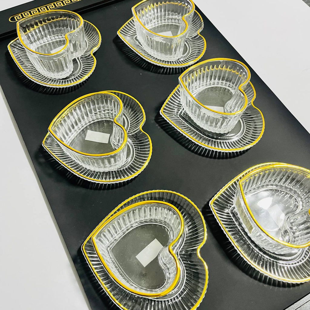 طقم خشاف قلب مضلع إطار جولد | Gold Rim Heart Serving Set 12 piece