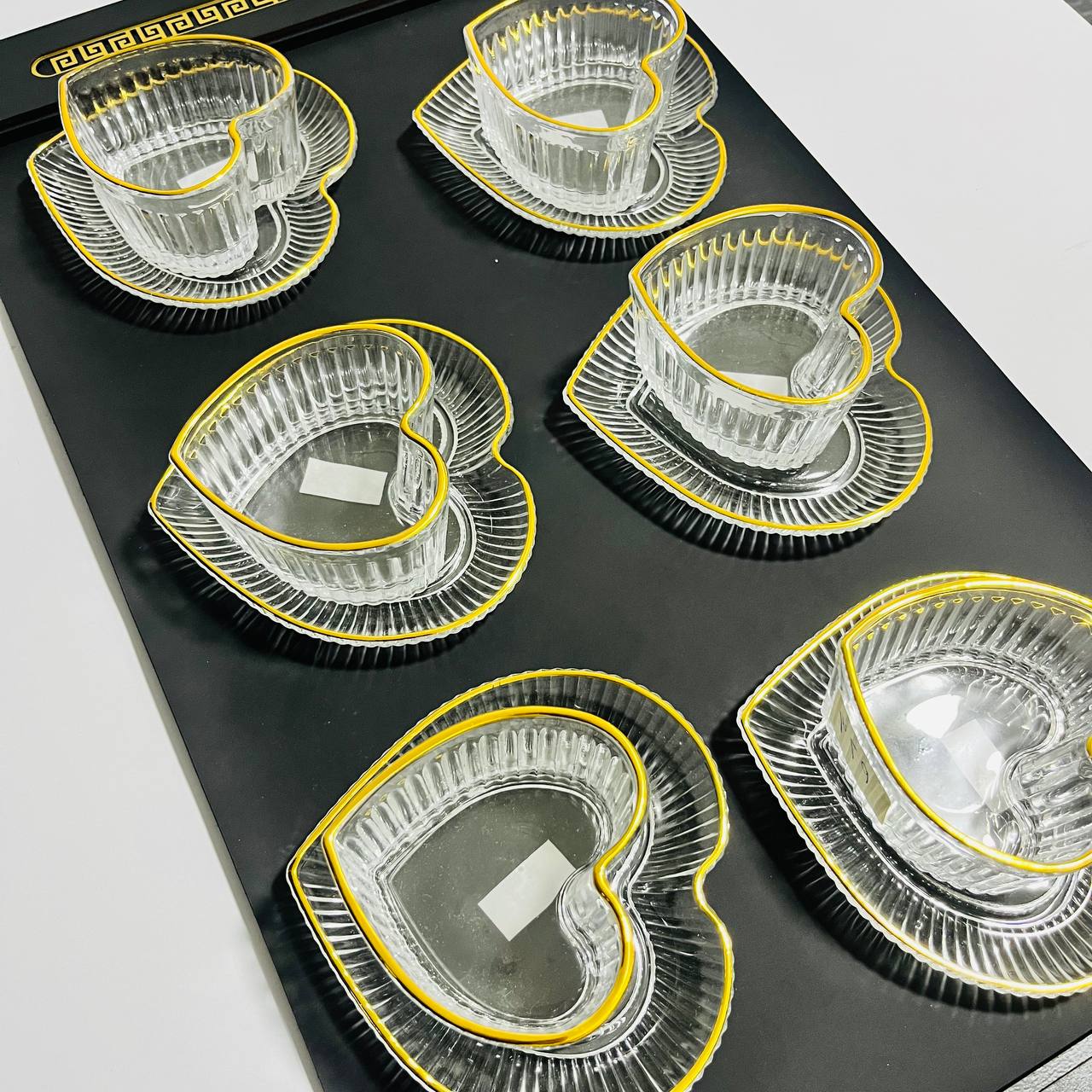 طقم خشاف قلب مضلع إطار جولد | Gold Rim Heart Serving Set 12 piece