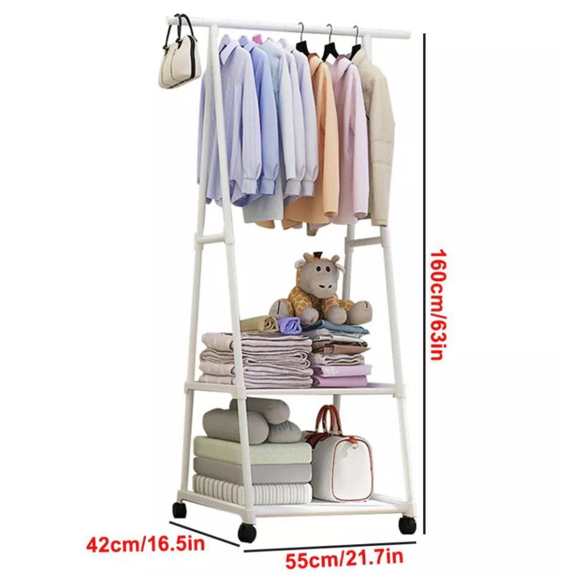 👔Premium Metal Coat Rack
with Wheels & Storage
Shelves