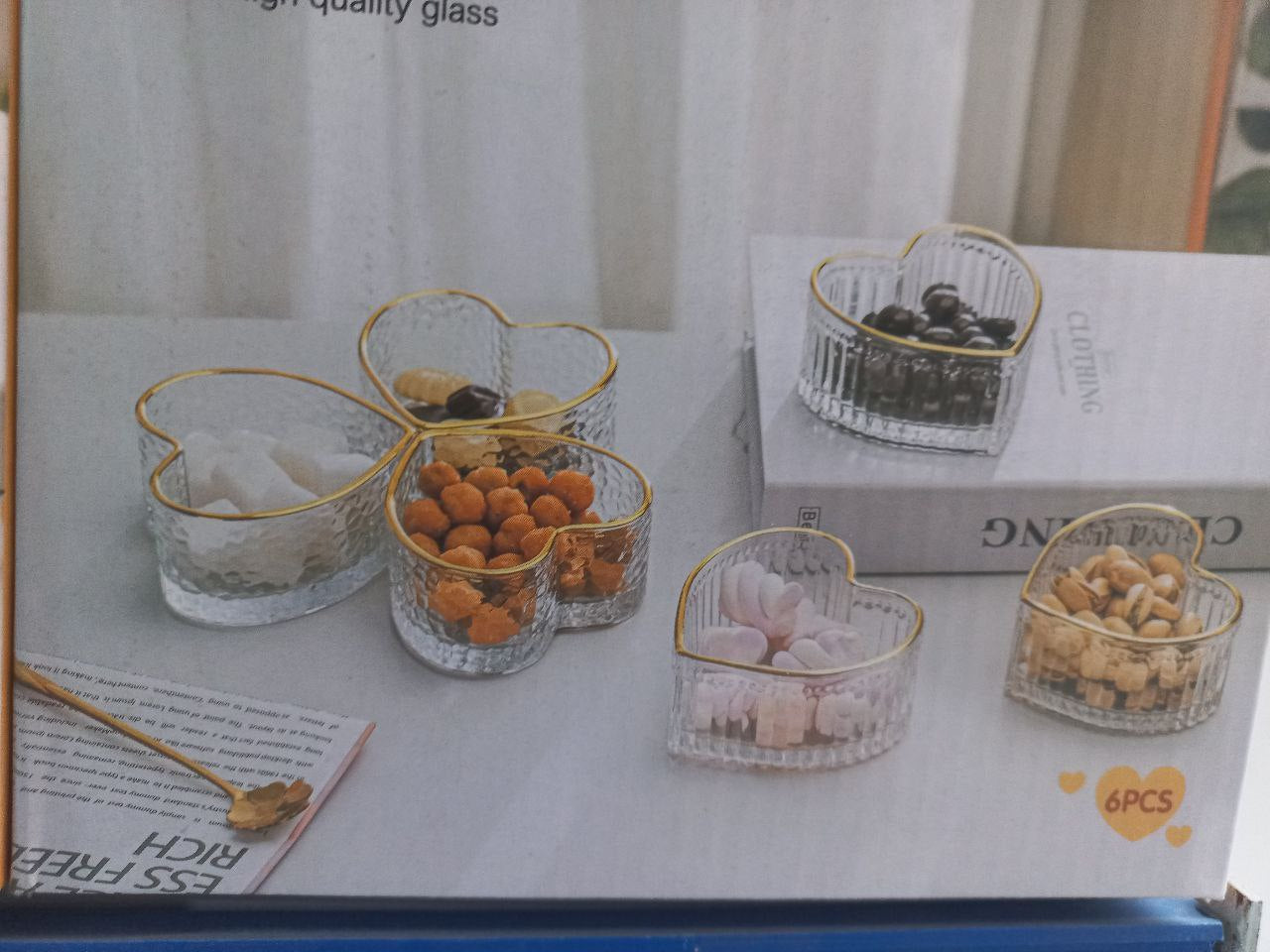 طقم خشاف قلب مضلع إطار جولد 12  |  Gold Rim Heart Dessert Set