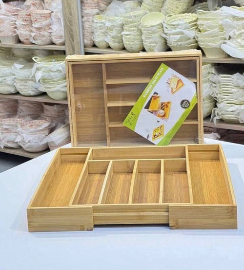 Bamboo cutlery drawer organizer