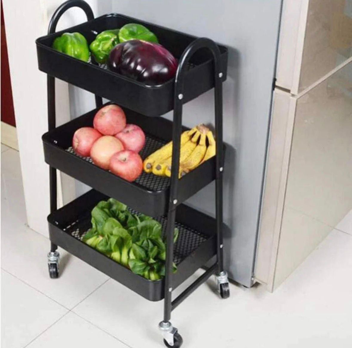 IKEA 3-Tier Metal Rolling Storage Cart – Multi-Purpose Organizer with Wheels (Rust-Resistant)