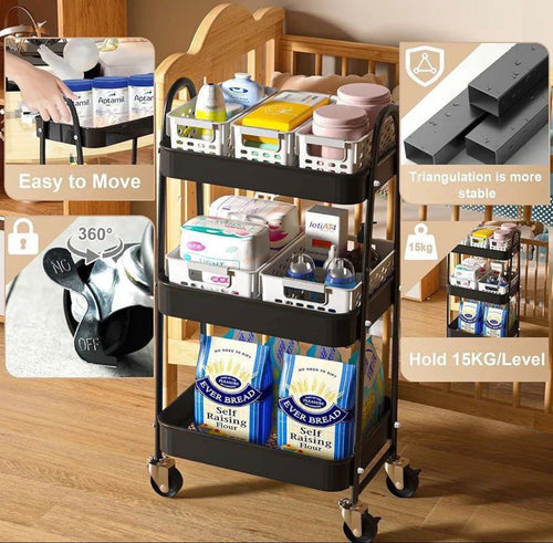 IKEA 3-Tier Metal Rolling Storage Cart – Multi-Purpose Organizer with Wheels (Rust-Resistant)