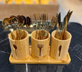 صَفّاية معالق خشب بامبو بقاعدة | Bamboo Cutlery Holder Set