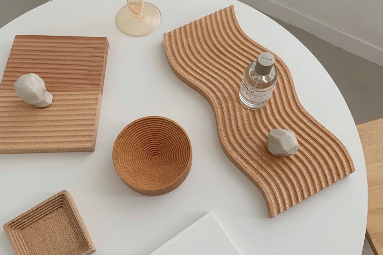 تراي خشب بامبو مموج | Wave Bamboo Serving Tray