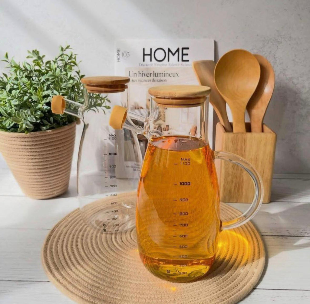 زجاجة زجاج بغطاء خشب بامبو | Glass Bottle with Bamboo Lid