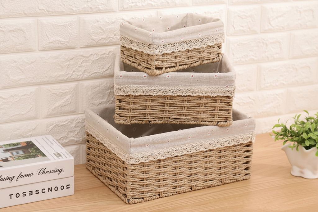 طقم باسكت رتان مجدول 3 قطع | Rattan Storage Basket Set
