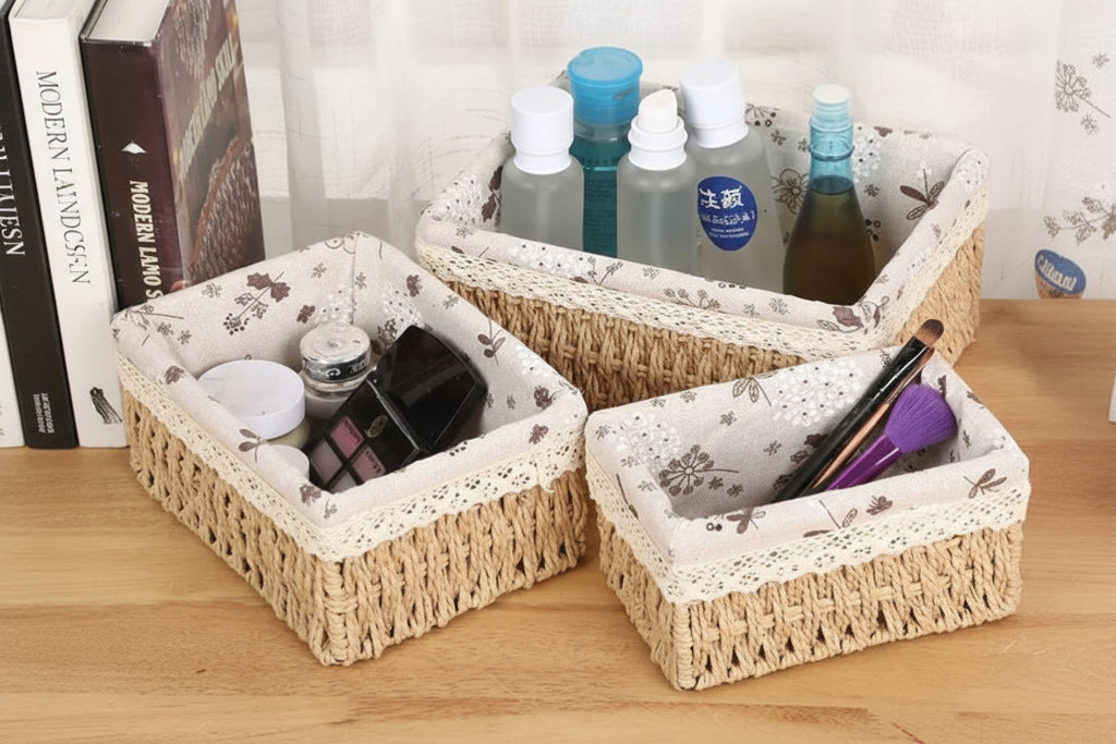 طقم باسكت رتان مجدول 3 قطع | Rattan Storage Basket Set