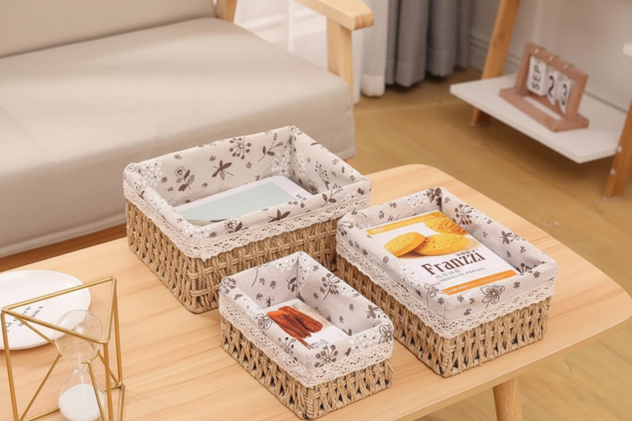 طقم باسكت رتان مجدول 3 قطع | Rattan Storage Basket Set
