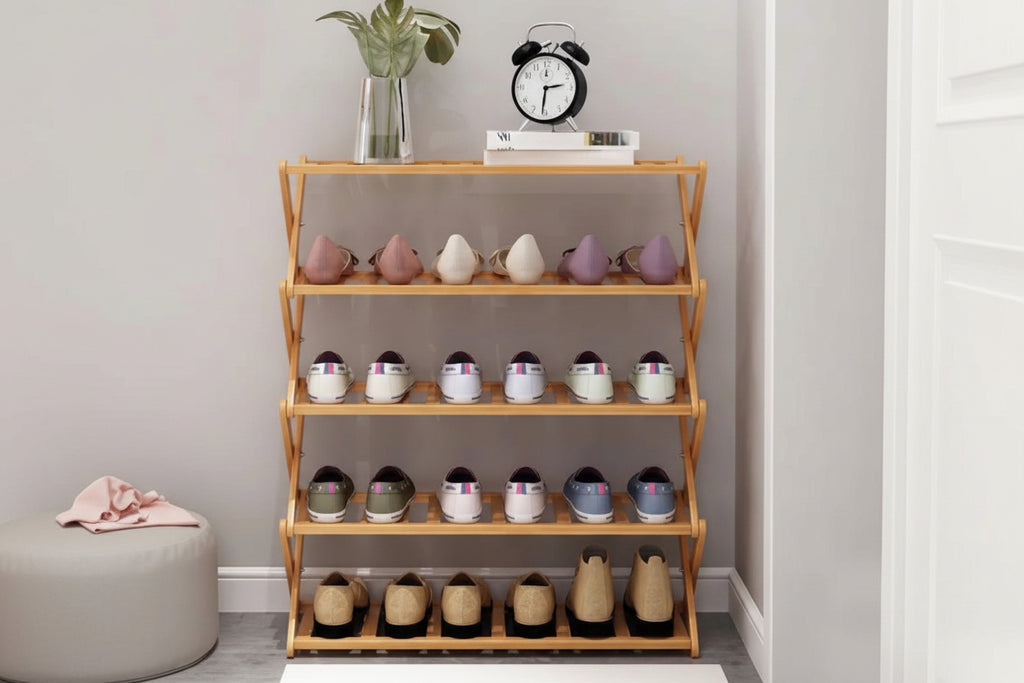 جزامة خشب قابلة للطي 4 دور | Foldable Wooden Shoe Rack