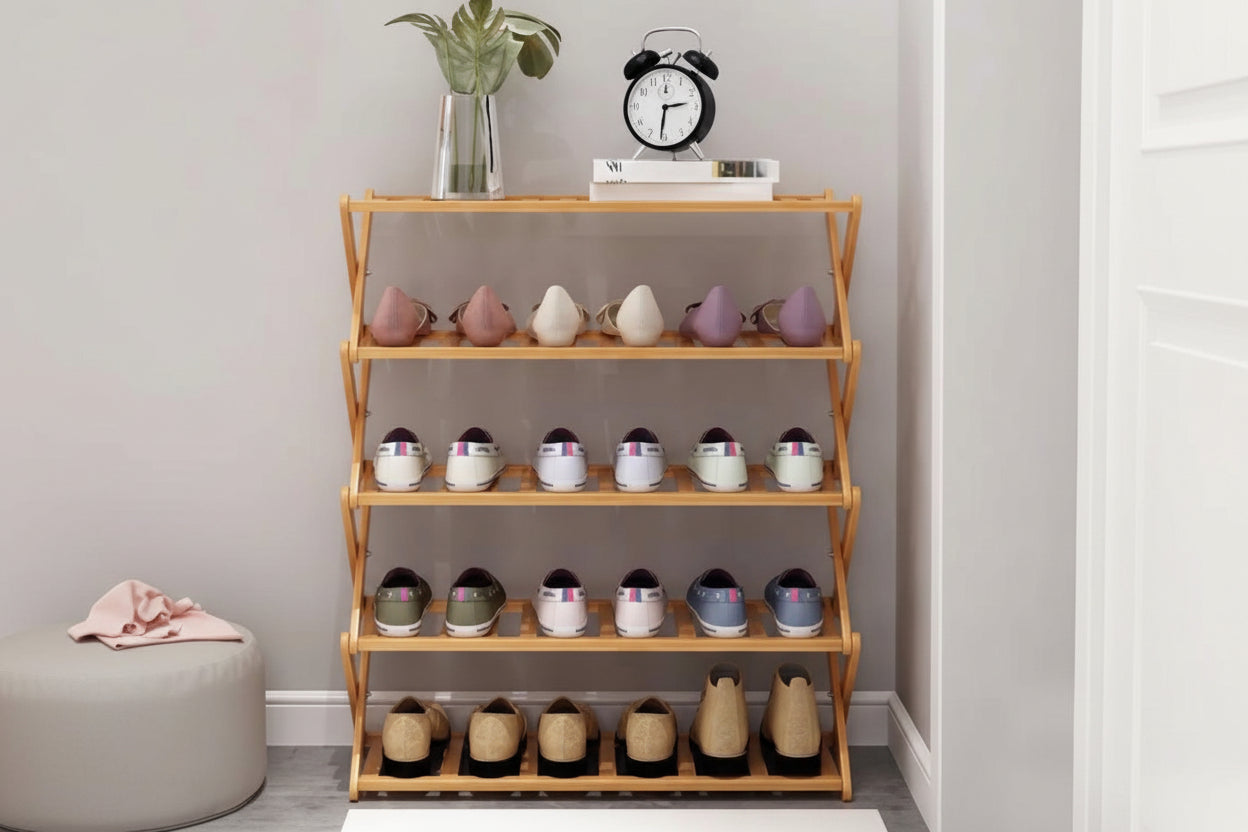 جزامة خشب قابلة للطي 4 دور | Foldable Wooden Shoe Rack