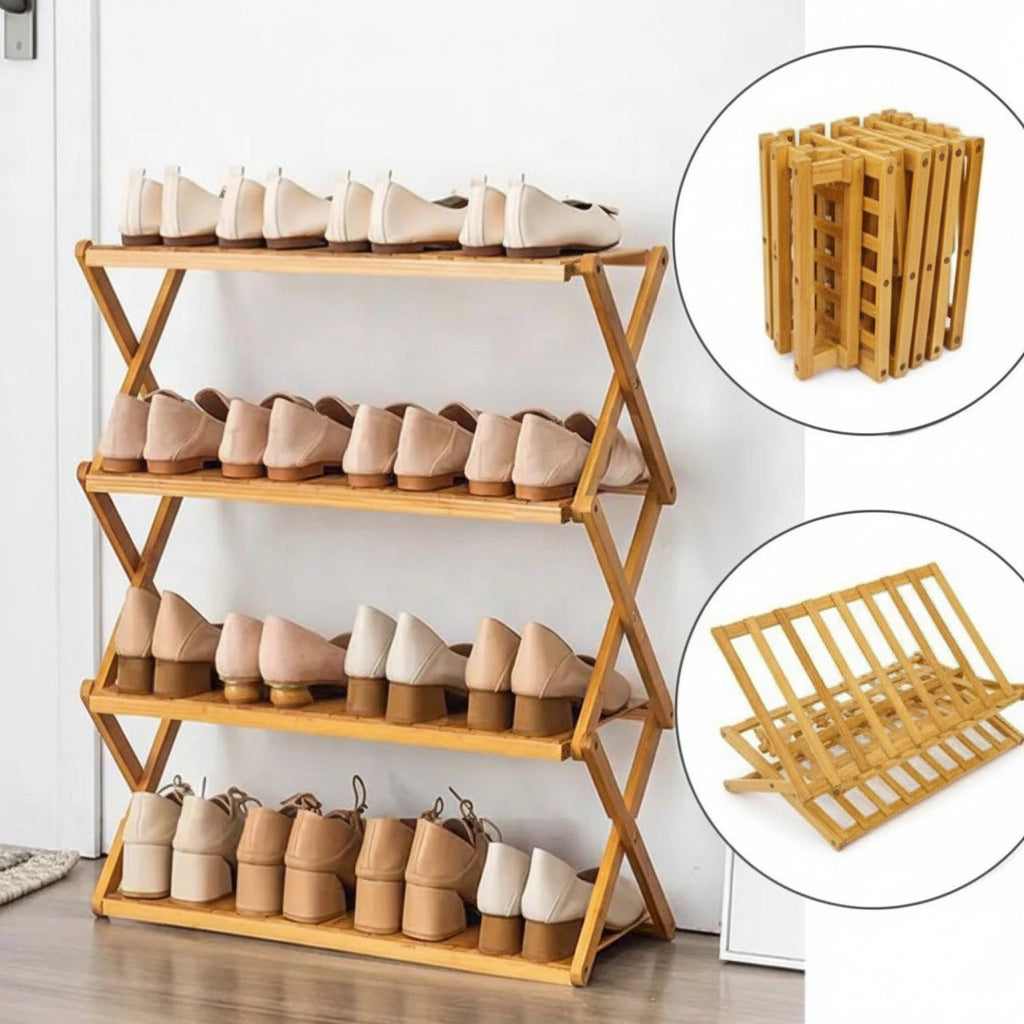 جزامة خشب قابلة للطي 4 دور | Foldable Wooden Shoe Rack